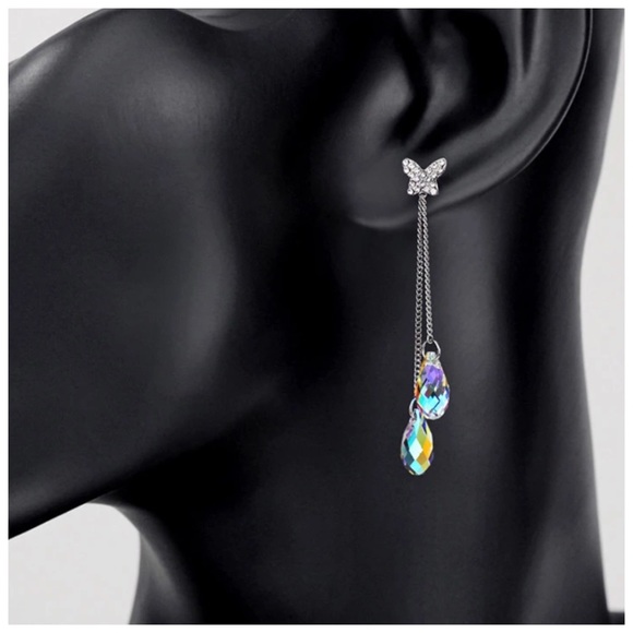 Swarovski Crystals Long Butterfly Earrings - Picture 3 of 6
